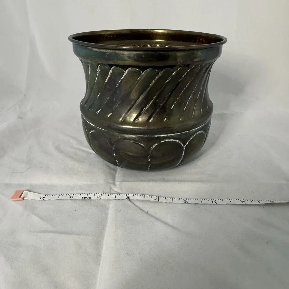 Vintage Solid Brass Planter Bowl Petina Swirl Design 5.5